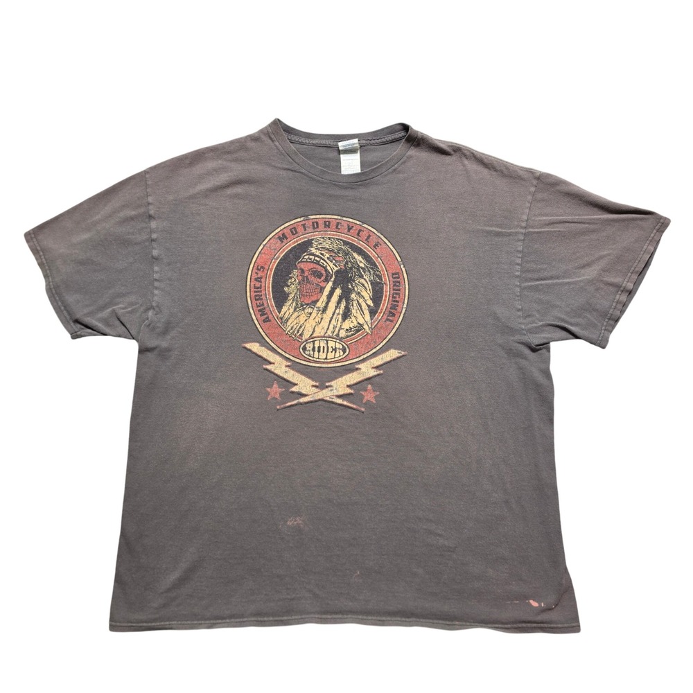 America's Original Motorcycle Rider Skull‎ Graphic T-Shirt Mens 2XL Gray